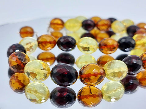 Multi - Color Amber Faceted Olive Beads Necklace