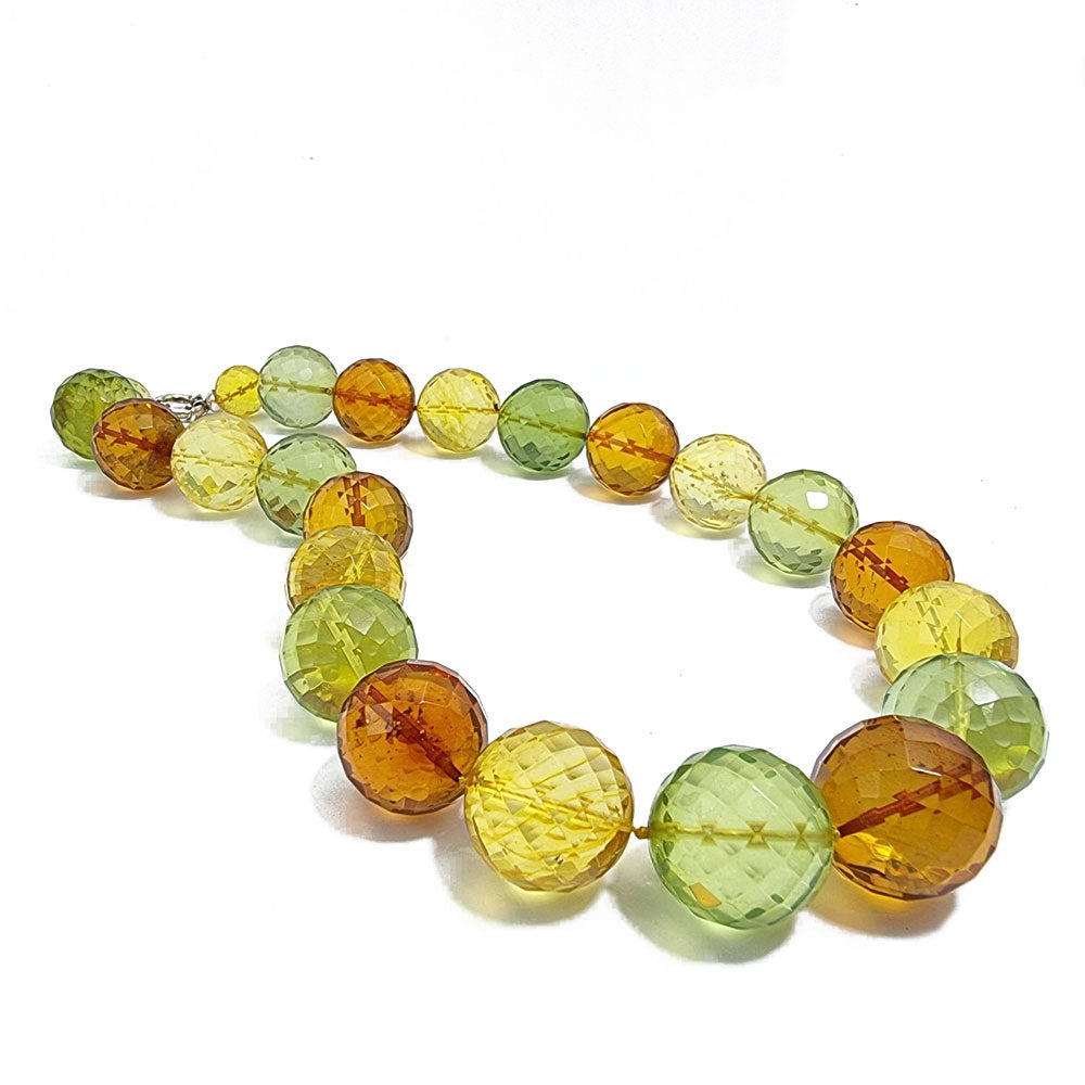 Multi-Color Amber Faceted Round Beads Necklace
