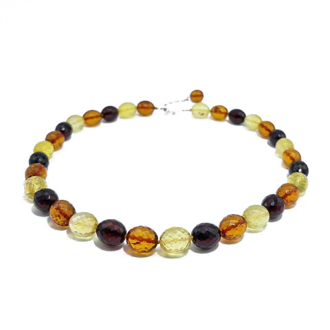 Multi - Color Amber Faceted Olive Beads Necklace