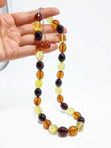 Multi - Color Amber Faceted Olive Beads Necklace