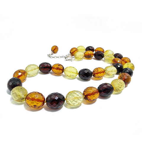 Multi - Color Amber Faceted Olive Beads Necklace