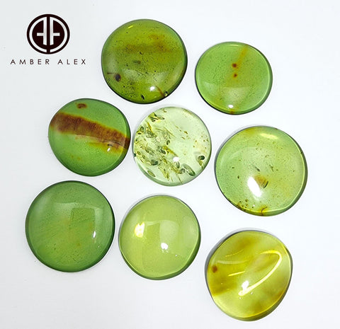 Green Amber Handmade Round Shape Cabochons