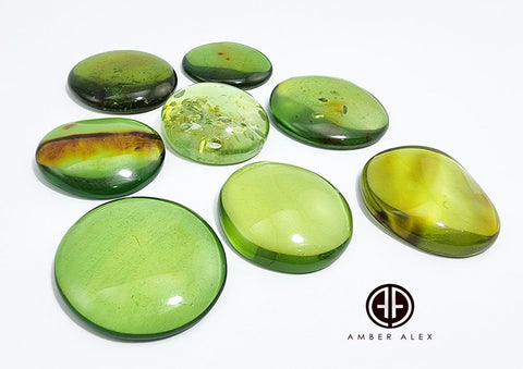 Green Amber Handmade Round Shape Cabochons