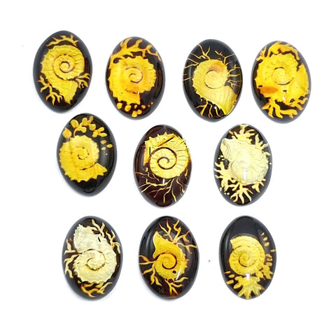 Cherry Amber Engraved Seashell Oval Shape Cabochon