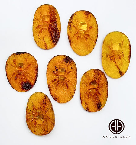 Cognac Amber Carved Spider Cabochons