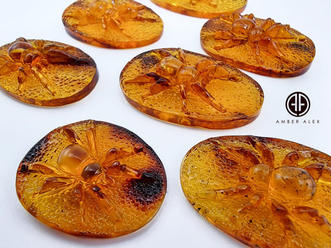 Cognac Amber Carved Spider Cabochons