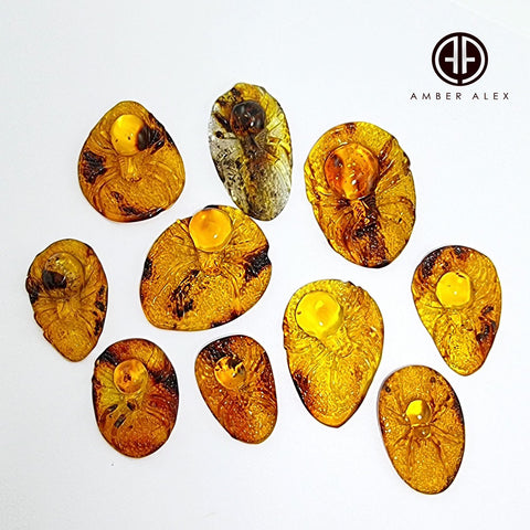 Cognac Amber Carved Spider Cabochons