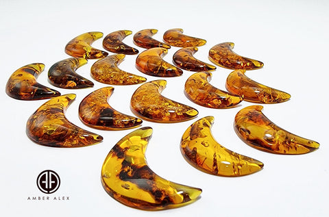 Cognac Amber Moon Shape Cabochons