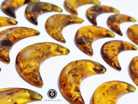 Cognac Amber Moon Shape Cabochons