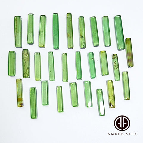 Green Amber Rectangular Free Shape Cabochons