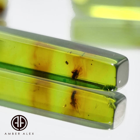 Green Amber Rectangular Free Shape Cabochons