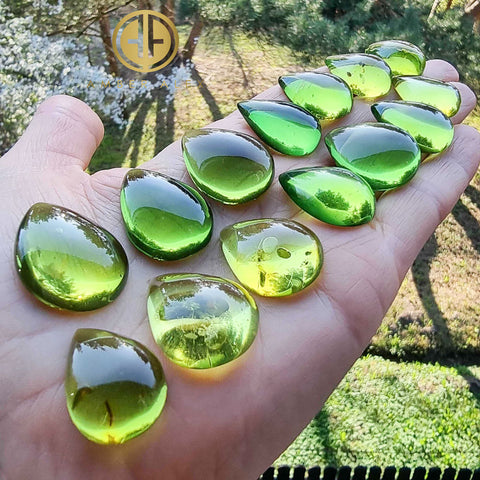 Green Amber Drop Shape Cabochons