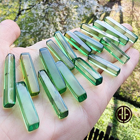 Green Amber Rectangular Free Shape Cabochons