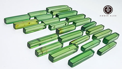 Green Amber Rectangular Free Shape Cabochons