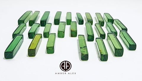 Green Amber Rectangular Free Shape Cabochons