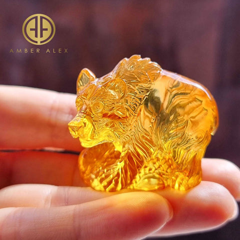 Cognac Amber Carved Bear Figurine