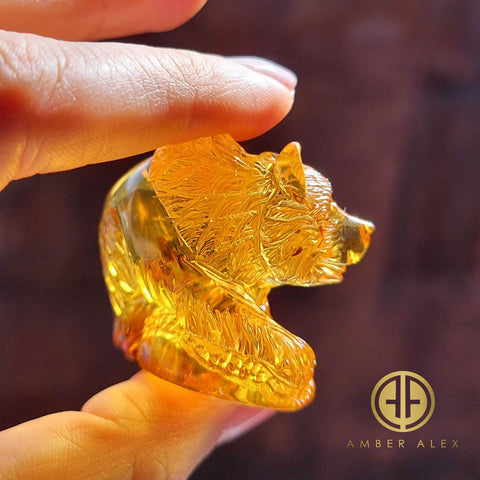 Cognac Amber Carved Bear Figurine