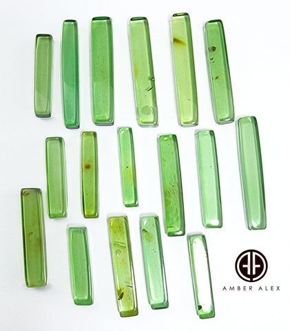 Green Amber Rectangular Free Shape Cabochons