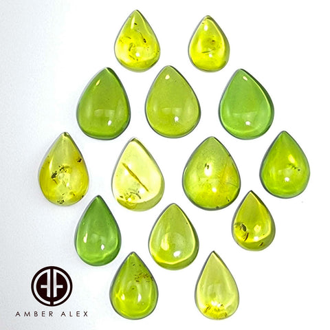 Green Amber Drop Shape Cabochons