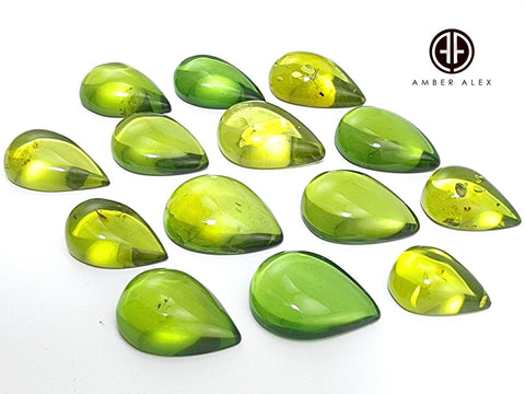 Green Amber Drop Shape Cabochons