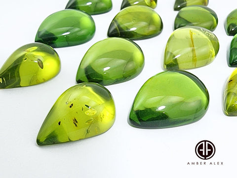 Green Amber Drop Shape Cabochons