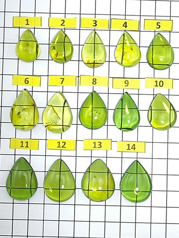 Green Amber Drop Shape Cabochons