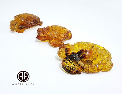 Cognac Amber Carved Turtle Figurine