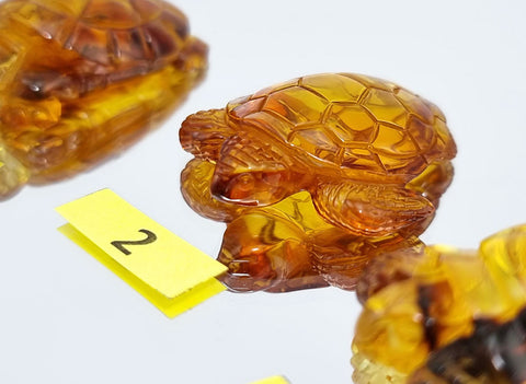 Cognac Amber Carved Turtle Figurine