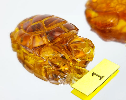 Cognac Amber Carved Turtle Figurine