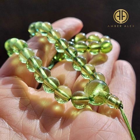 Green Amber Round Beads Juzu Nenju Buddhist Prayer