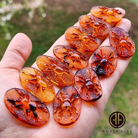 Cognac Amber Carved Spider Cabochons