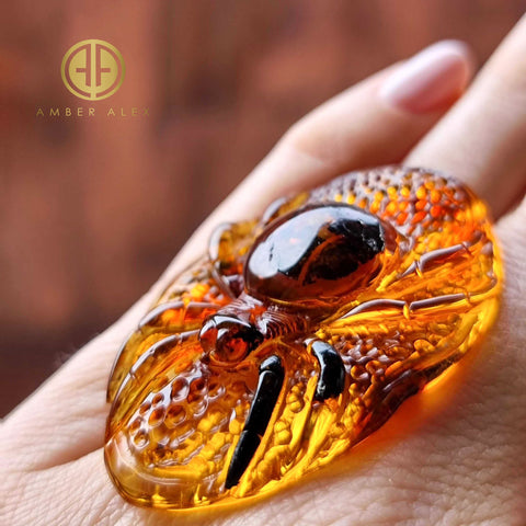 Cognac Amber Carved Spider Cabochons