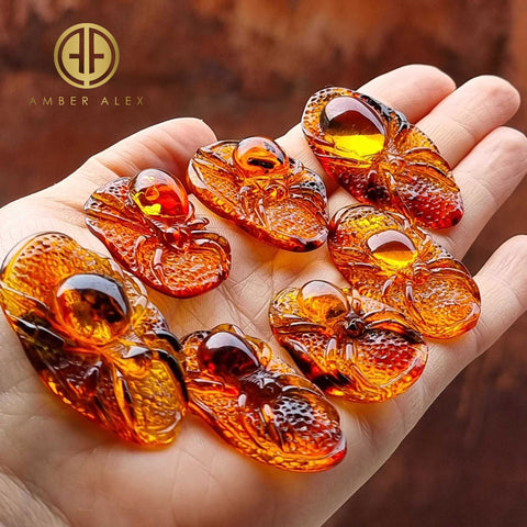 Cognac Amber Carved Spider Cabochons