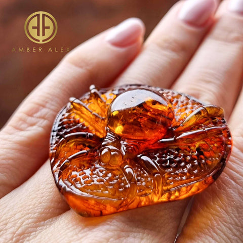 Cognac Amber Carved Spider Cabochons