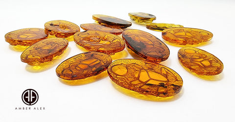 Cognac Amber Carved Scarab Cabochons