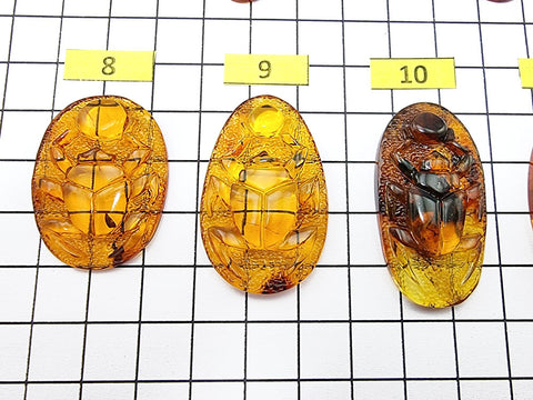 Cognac Amber Carved Scarab Cabochons