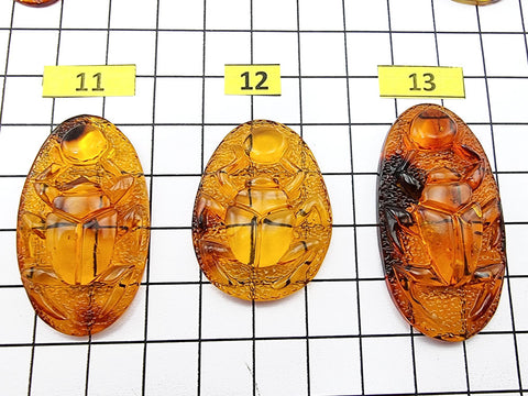 Cognac Amber Carved Scarab Cabochons