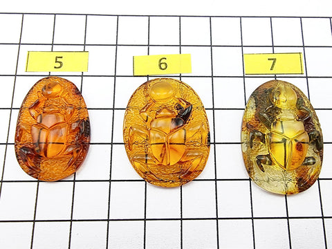 Cognac Amber Carved Scarab Cabochons