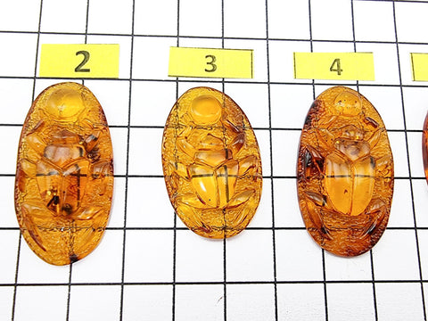 Cognac Amber Carved Scarab Cabochons