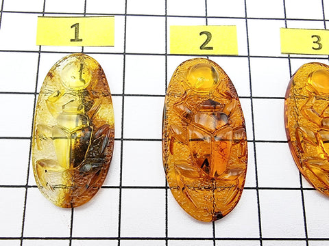 Cognac Amber Carved Scarab Cabochons