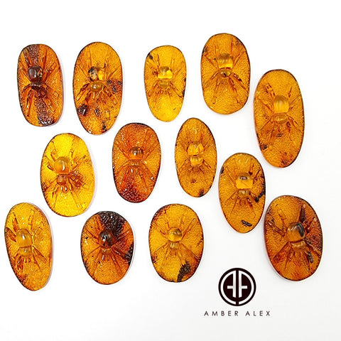 Cognac Amber Carved Spider Cabochons