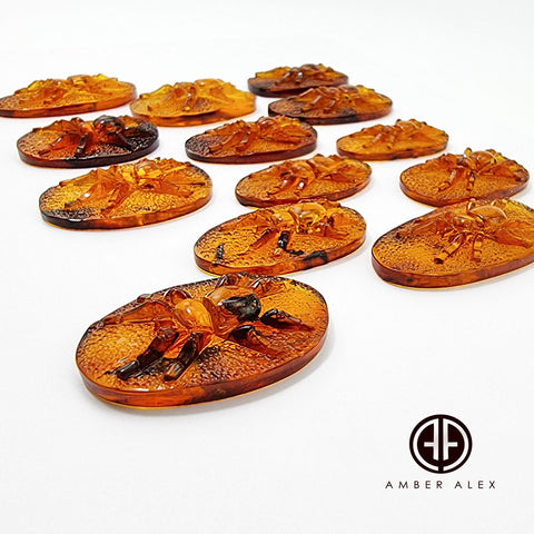 Cognac Amber Carved Spider Cabochons