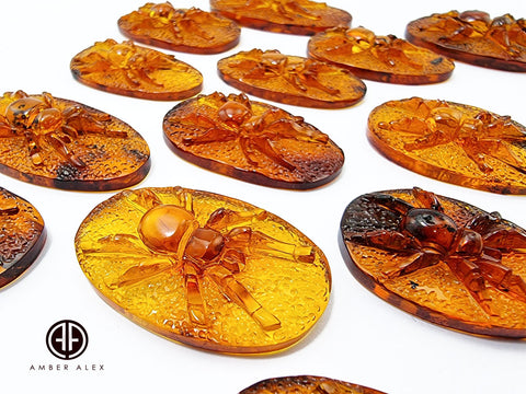 Cognac Amber Carved Spider Cabochons