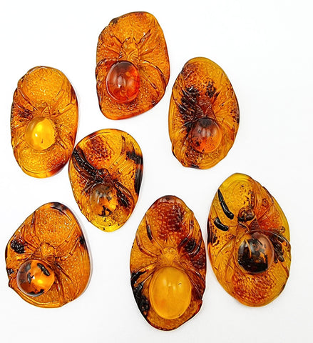 Cognac Amber Carved Spider Cabochons