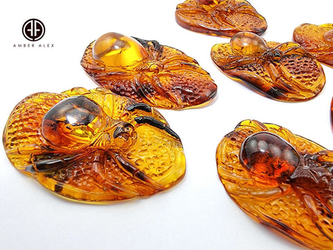 Cognac Amber Carved Spider Cabochons