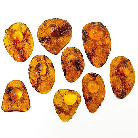 Cognac Amber Carved Spider Cabochons