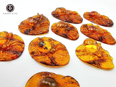 Cognac Amber Carved Spider Cabochons