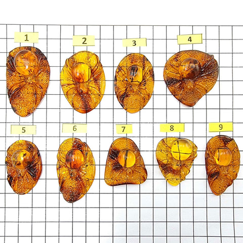 Cognac Amber Carved Spider Cabochons