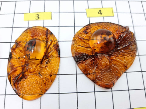 Cognac Amber Carved Spider Cabochons