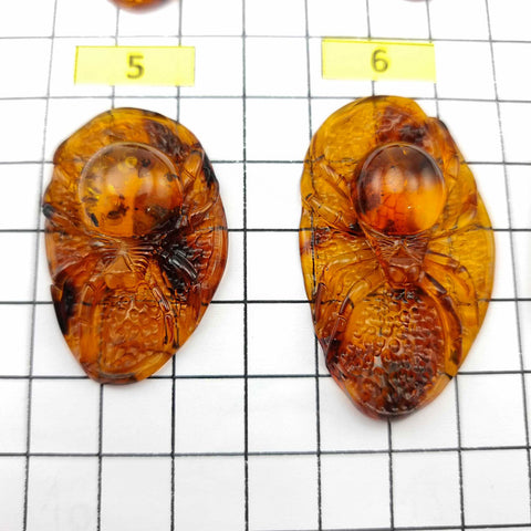 Cognac Amber Carved Spider Cabochons